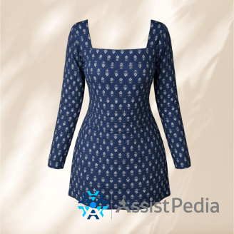 Women's Navy Blue Floral Printed Square-Neck Dress