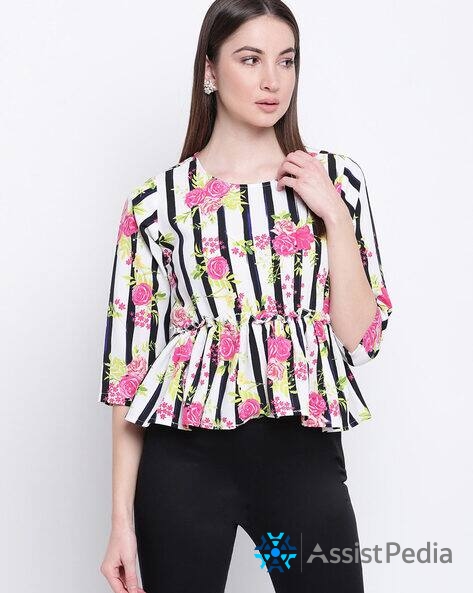Floral Print Round Neck Cotton Top