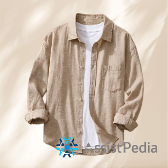 Men's Beige Casual Button-Down Shirt
