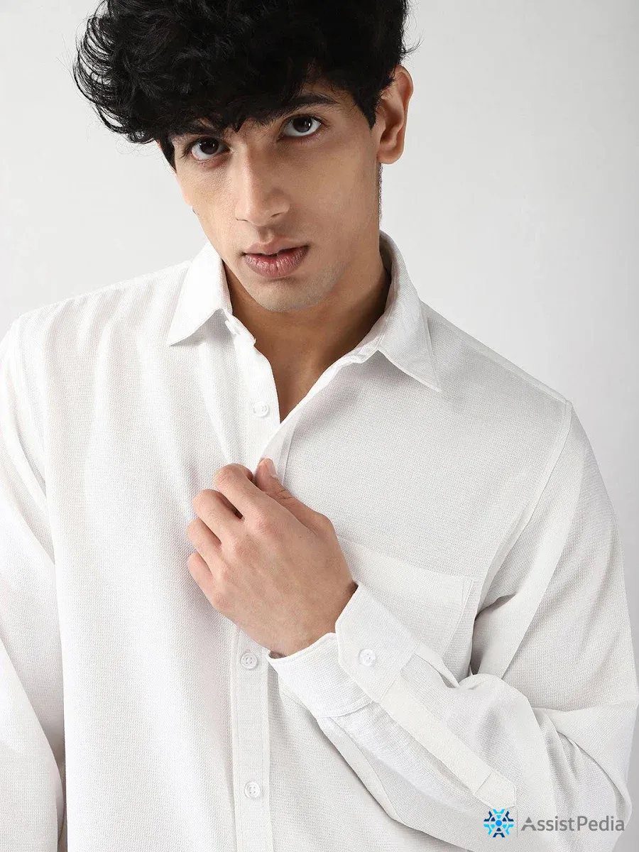 Relaxed Fit White Linen Casual Shirt